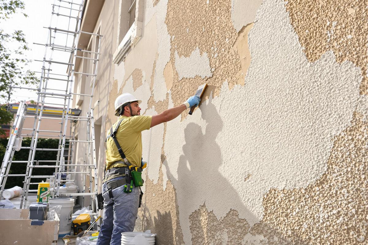 Refaire un enduit extérieur sur un enduit existant - Sol en dur